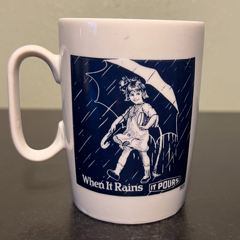 Vintage Morton Salt Girl 1921 Ceramic Mug Japan When It Rains It Pours Cup Mug